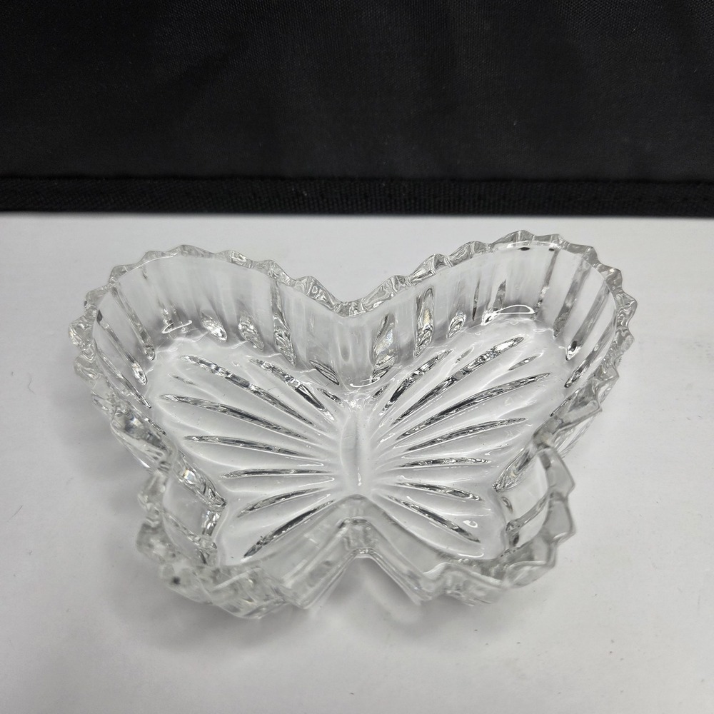 Vintage Glass Butterfly Trinket Dish Crystal Clear
